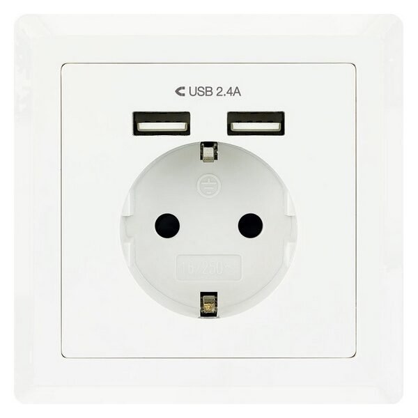 Vægstik med 2 USB-porte NANOCABLE 10.35.0010 5V/2.4A Hvid